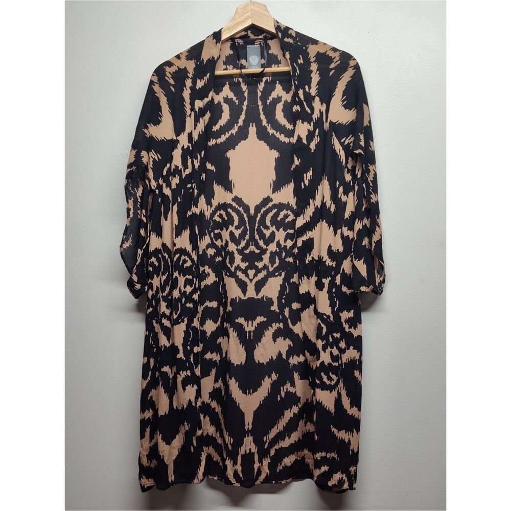 Vince Camuto Kimono Women One Size Tan Black Open Boho Resortwear Festival